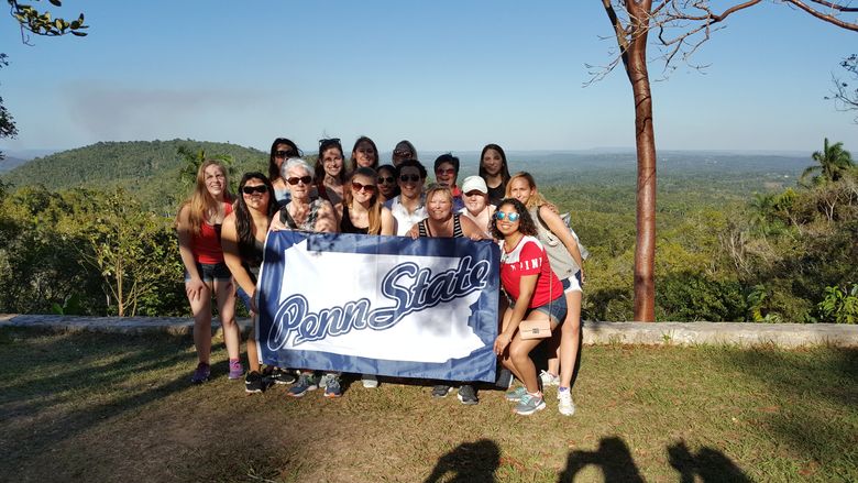 Students and faculty members show off their Penn State pride during a visit to Havana, Cuba, as part of the embedded course NURS 499: Foreign Study.