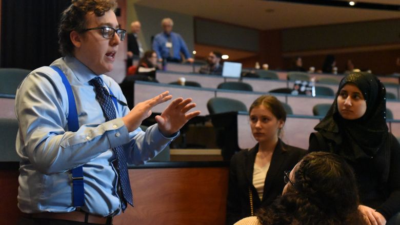 Nearly 60 high school students from five school districts attended the second-annual High School Model United Nations Conference, held Friday, April 12 at Penn State Behrend. The event was sponsored by the college’s Model UN Club.