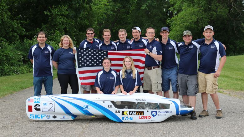 Penn State Behrend's Society of Automotive Engineers (SAE) Club took first place in the International Supermileage Challenge, held June 7-8 at the Eaton Corporation’s Marshall Proving Grounds test track in Michigan.
