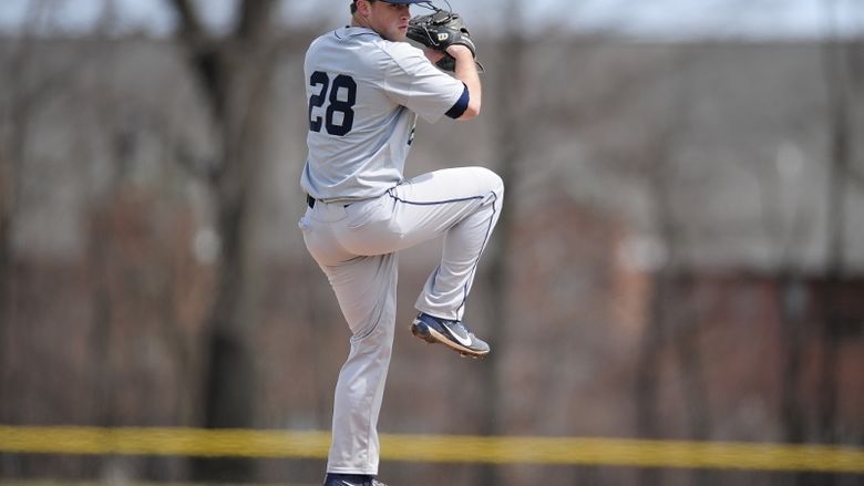 Penn State Behrend pitcher Jack Herezing prepares to throw the ball.