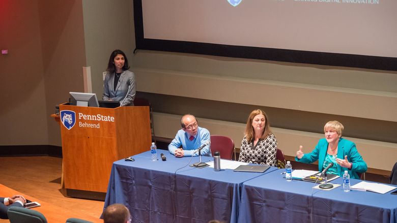 An image of the “Driving Digital Innovation”  panel discussion held at Penn State Behrend on Thursday, March 30.