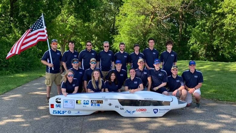 A group photo of Penn State Behrend's supermileage team.