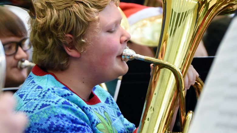 A musician performs at Penn State Behrend's annual Tuba Christmas concert.