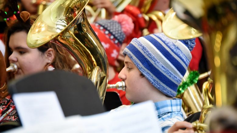 A musician performs at Penn State Behrend's annual Tuba Christmas concert.