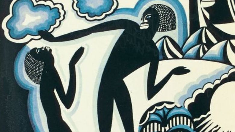 Two human forms appear beneath clouds in an illustration from "The New Negro: An Interpretation"