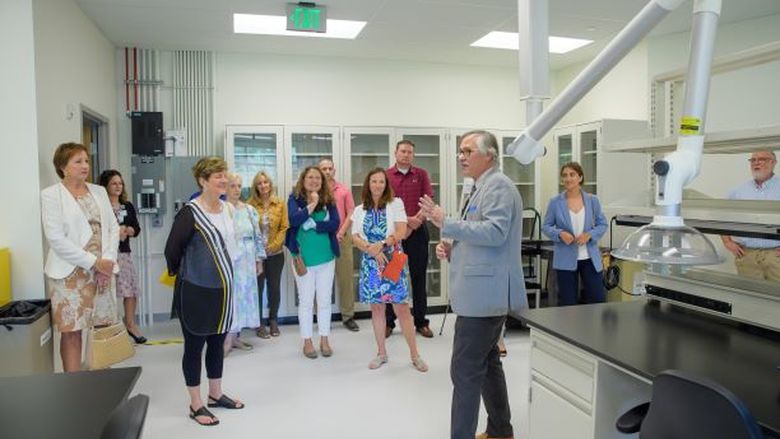 Guests tour the new biomedical translational research lab at Penn State Behrend.
