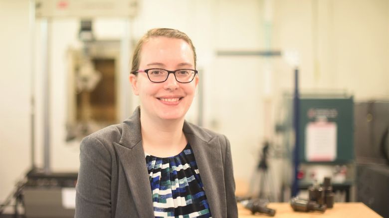 Beth Last, the research core facilities coordinator at Penn State Behrend, poses in the college's materials lab.