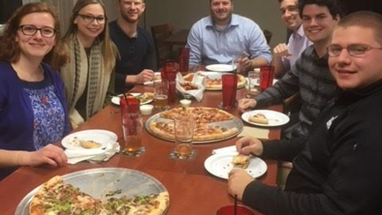 Justin Bloyd with students at the Erie Brewing Company for the Executive in Residence Program