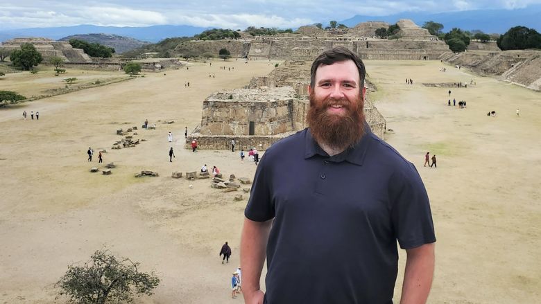 Catlin Lowes, a Penn State Behrend history major, stands near an archeological site in Mexico.