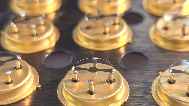 A close-up of crystals manufactured at Erie-based Bliley Technologies