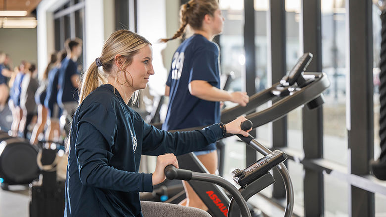 Woman on exercise bike