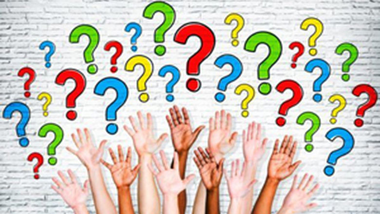 FAQs - hands raised and question marks