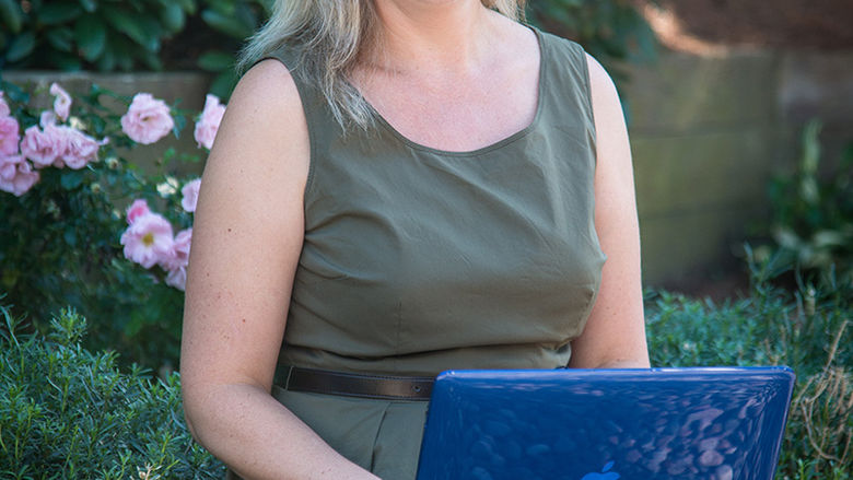 Master's degree student on campus