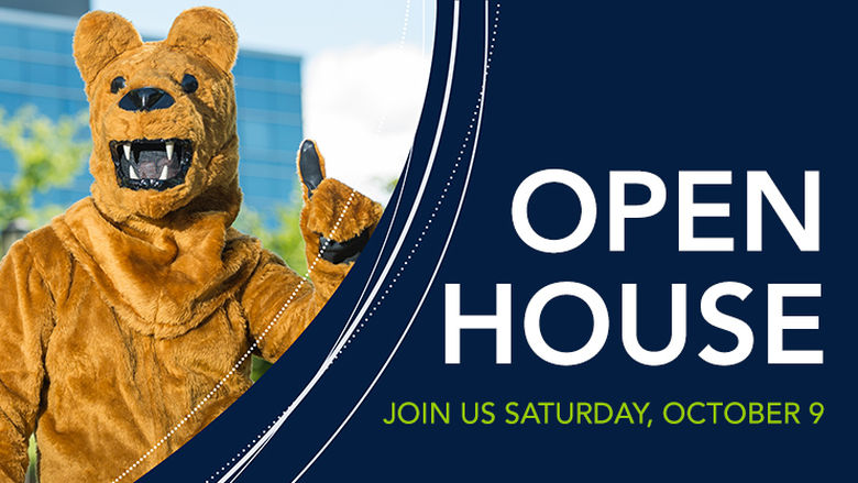 A photo of the Nittany Lion next to the words OPEN HOUSE.