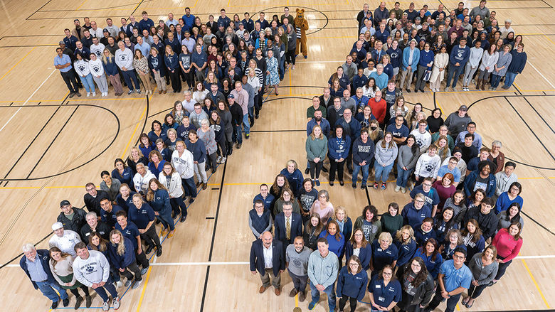 In late October, more than 230 students, faculty, staff, and alumni came to the new Erie Hall to mark our 75th in person—literally.