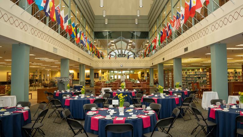 Liley Library with tables set up for Mary Behrend Award Luncheon 2023