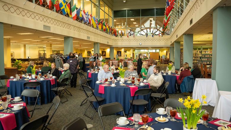 Lilley library set up for Mary Behrend Award Luncheon 