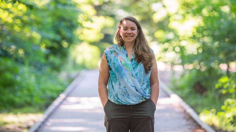 Sherri "Sam" Mason stands on a boardwalk on a Wintergreen Gorge trail.