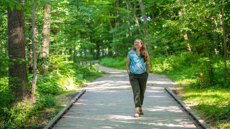 Sherri "Sam" Mason walks on the Wintergreen Gorge boardwalk