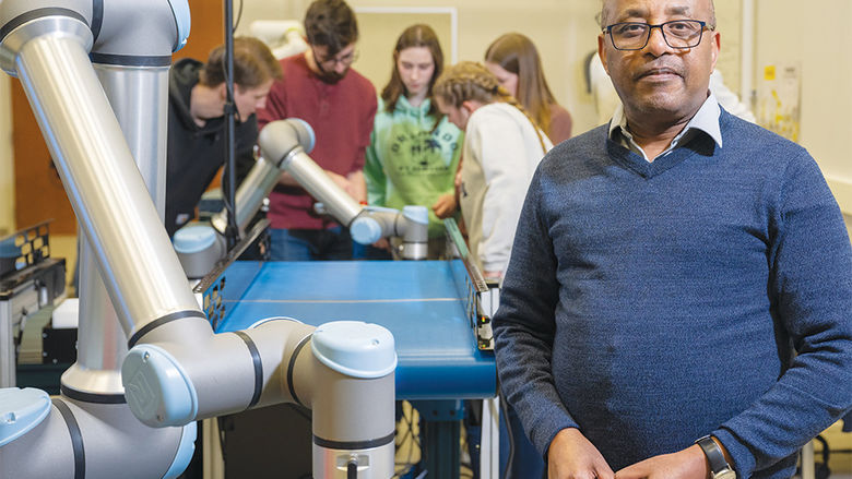 Dr. Yohannes Haile, assistant teaching professor of management and industrial engineering in the new Prischak Robotics and Automation Lab.