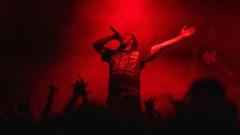 The rapper Waka Flocka Flame performs on stage at Penn State Behrend.
