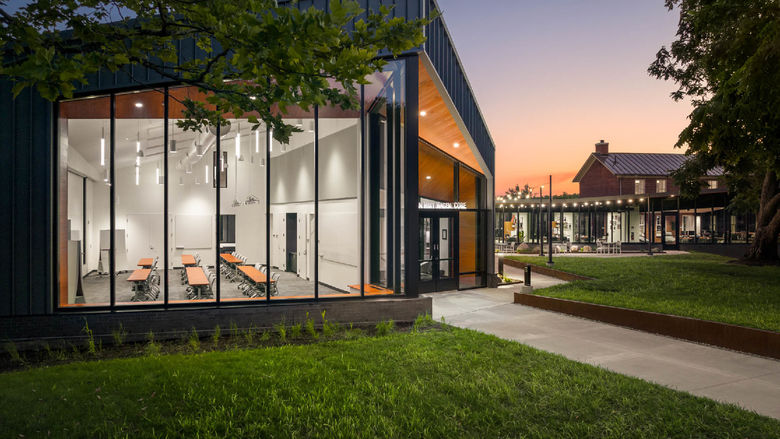 An angled view of the new Federal House at Penn State Behrend