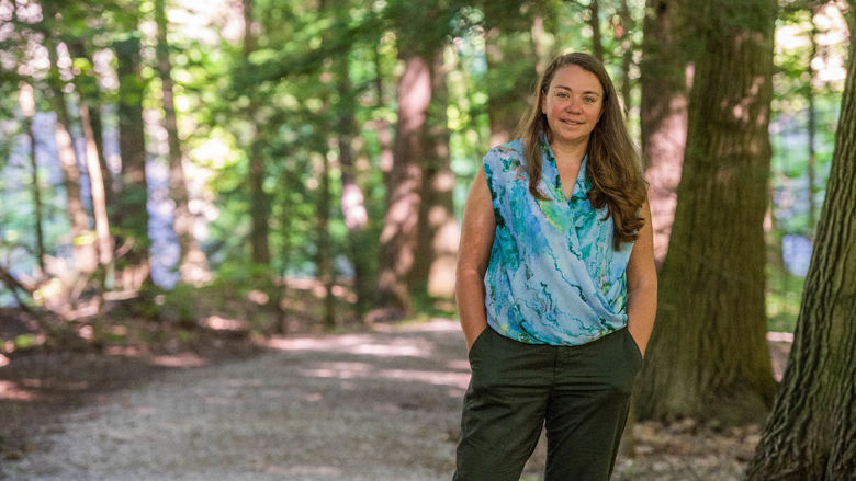 Sam Mason, director of sustainability at Penn State Behrend, poses in Wintergreen Gorge.