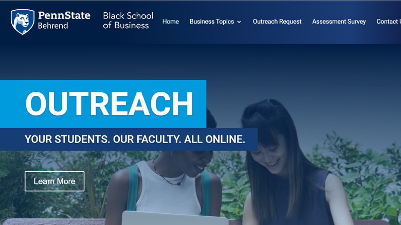 A screenshot of the new Black School of Business K-12 outreach website