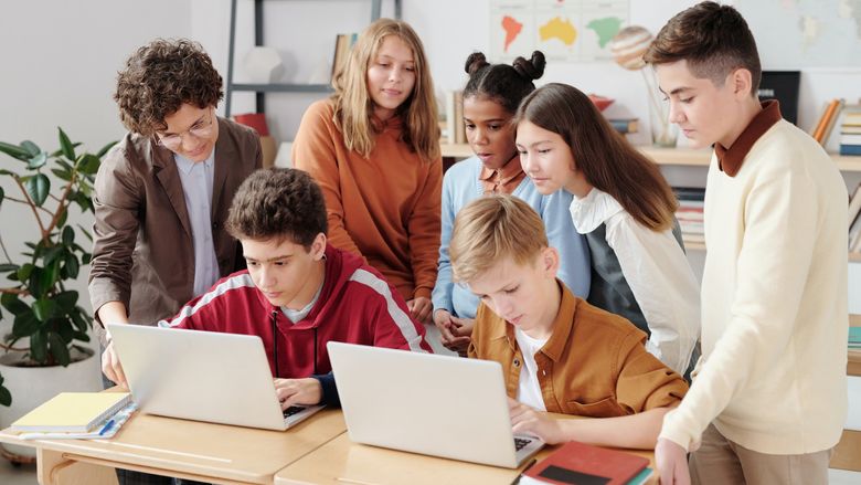 students at computer stock