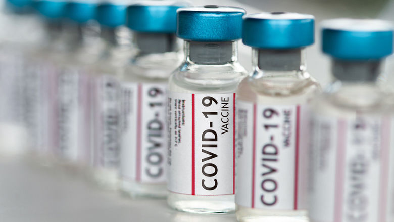 A close-up of vials of COVID-19 vaccine