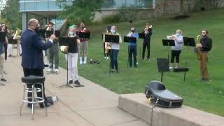 Behrend Concert Band performs a pop-up concert outside Burke Center