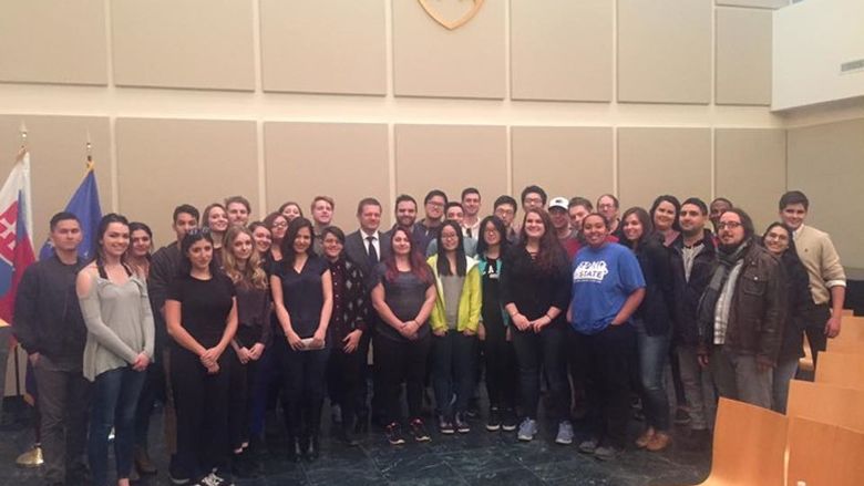 Students with the Slovakian Ambassador at the Slovak Embassy