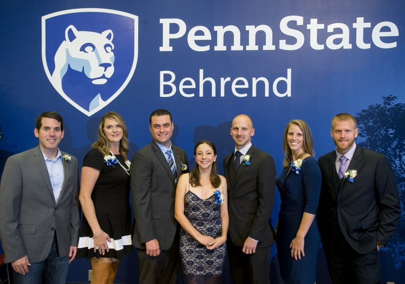 A group photos of the Penn State Behrend Athletics Hall of Fame class for 2017