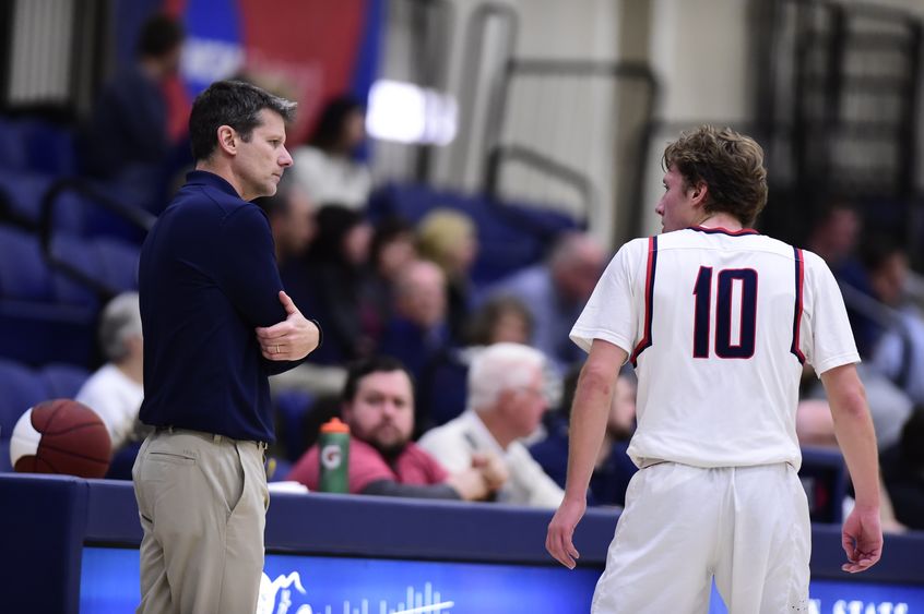 Dave Niland, at left, is in his 25th year as the coach of the Behrend Lions, having produced 24 consecutive winning seasons. For the past four seasons, that success has been shared with his son Andy Niland, at right, who has been the Lions’ starting point guard since joining the team in the fall of 2015.