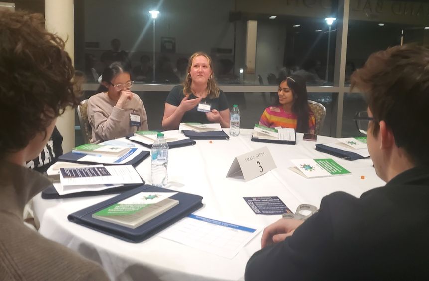 Students participate in a roundtable discussion during Penn State Behrend's leadership conference.