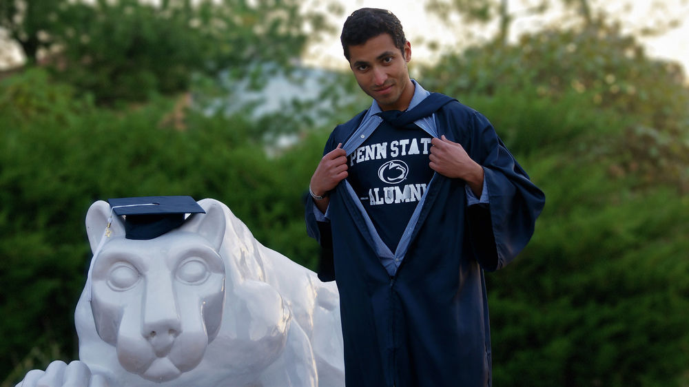 Craig Miranda pictured next to Lion Plaza at Penn State Behrend.