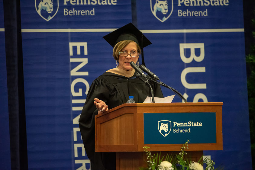 Ann Scott speaking at commencement