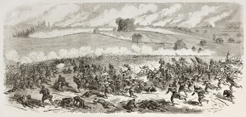 An illustration of the Battle of Fredericksburg.