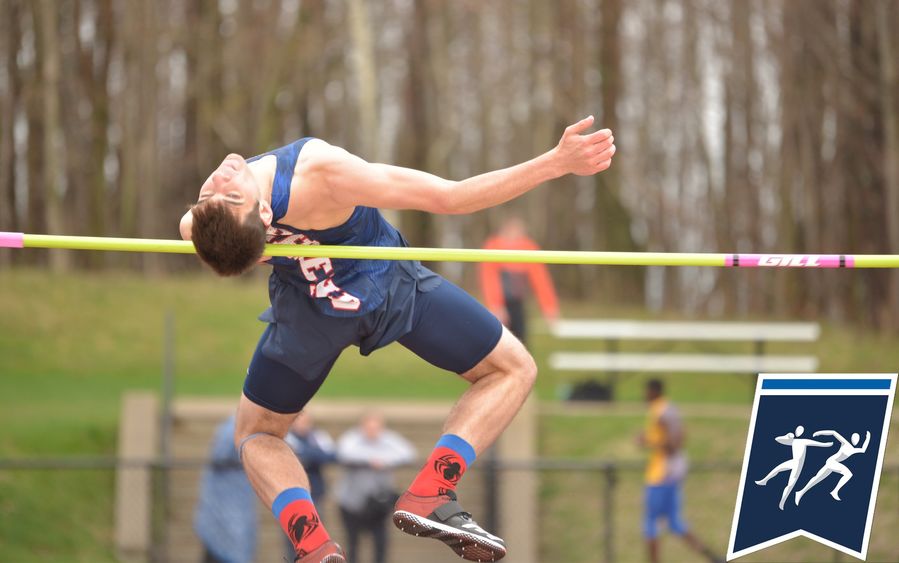 Braeden Smith competes in the high jump at the AARTFC championships at SUNY Cortland