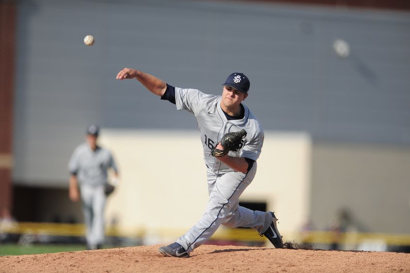 Penn State Behrend pitcher Brandon Smail throws the ball.