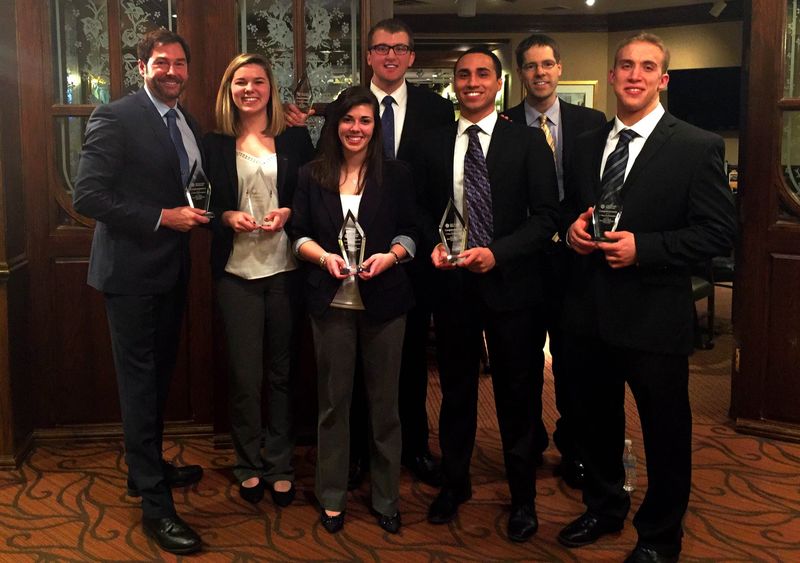 Members of Penn State Behrend's CFA research team pose with trophies