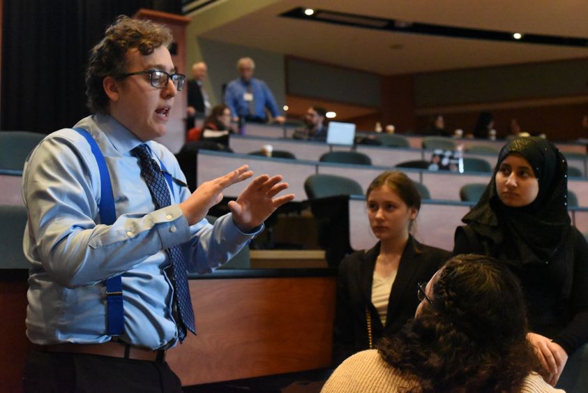 Nearly 60 high school students from five school districts attended the second-annual High School Model United Nations Conference, held Friday, April 12 at Penn State Behrend. The event was sponsored by the college’s Model UN Club.