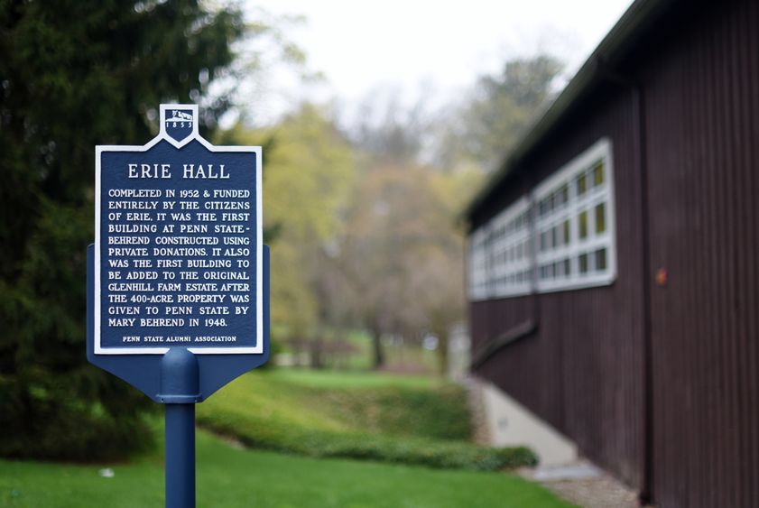 Historic marker for Erie Hall