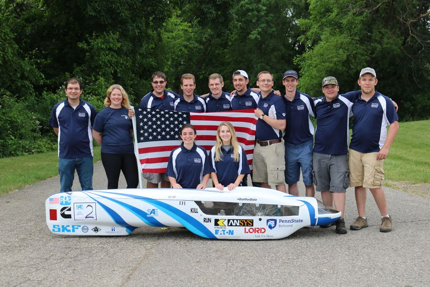 Penn State Behrend's Society of Automotive Engineers (SAE) Club took first place in the International Supermileage Challenge, held June 7-8 at the Eaton Corporation’s Marshall Proving Grounds test track in Michigan.