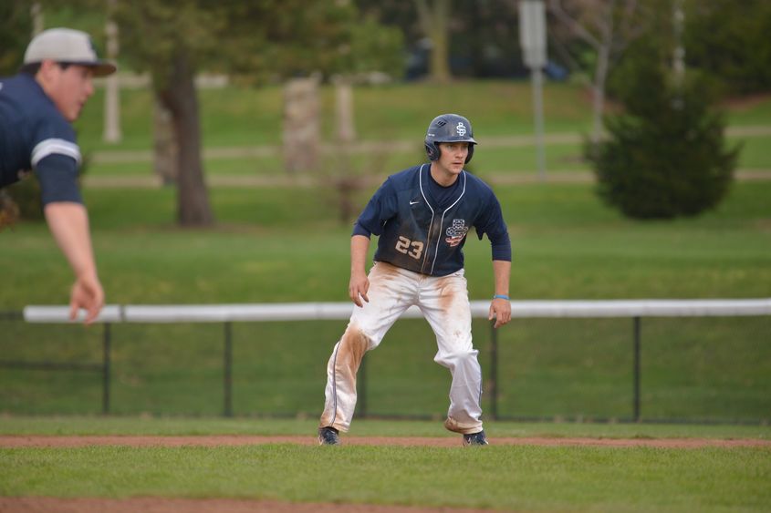 Penn State Behrend baseball player Ian Taylor runs the bases.