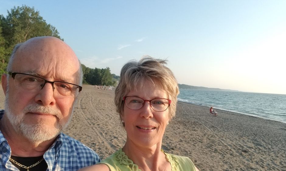James and Sandra Schlaudecker A selfie of James and Sandra Schlaudecker on a beach
