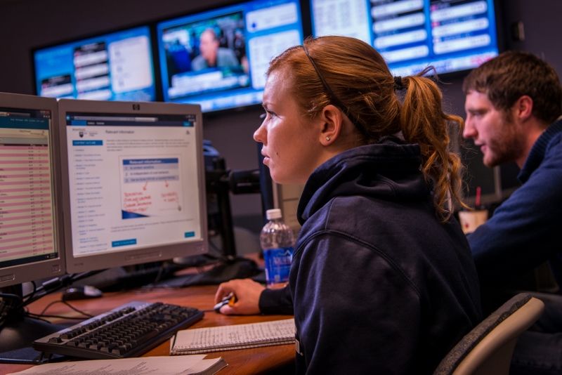 Students work in the financial trading lab at Penn State Behrend's Black School of Business