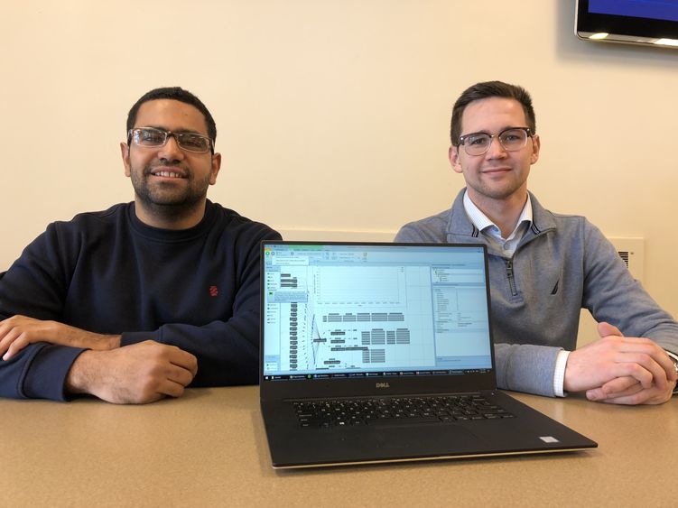 Senior industrial engineering major Mohamed Badawy, left, and Max Morrow, a senior finance and mathematics, took third place Simio Student Case Competition. 