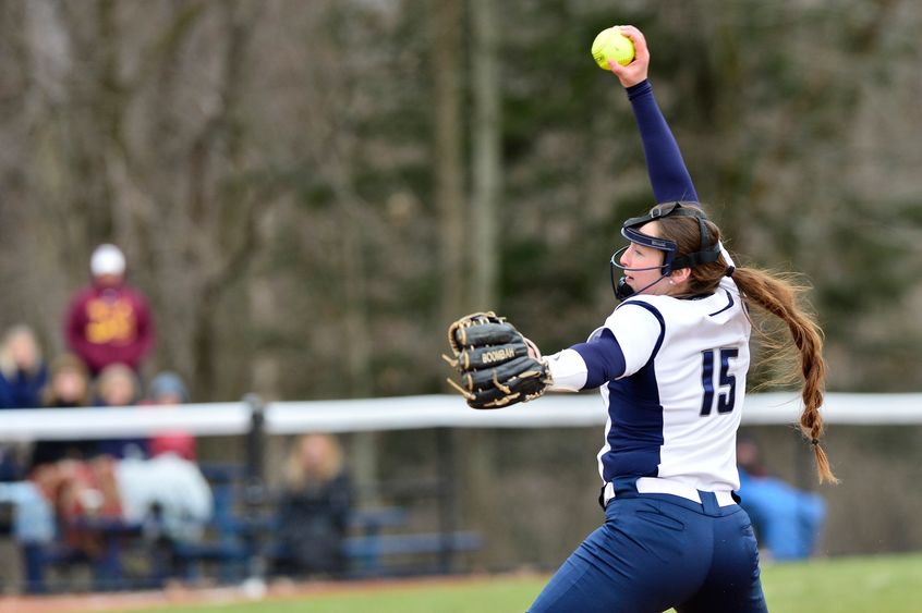 Penn State Behrend softball player Alexa Bupp throws a pitch