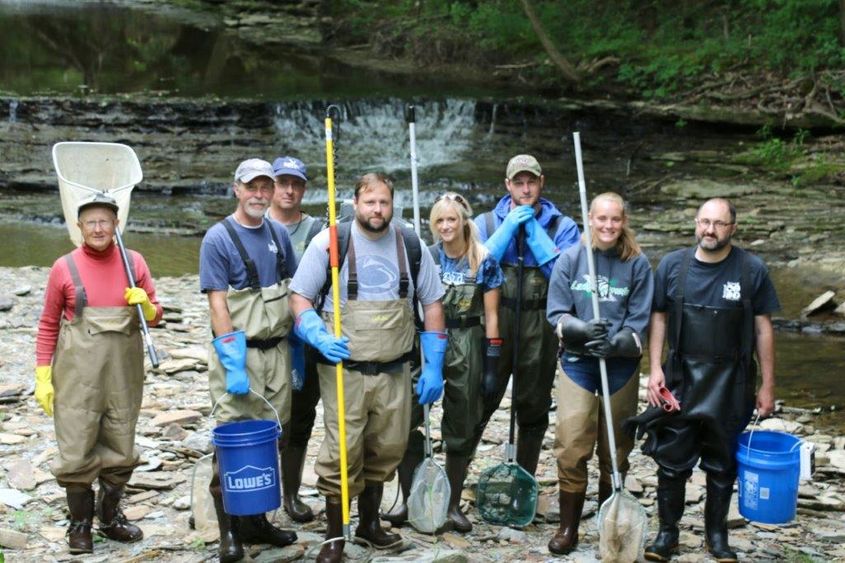 Members of the Pennsylvania Sea Grant research staff pose during a watershed project.